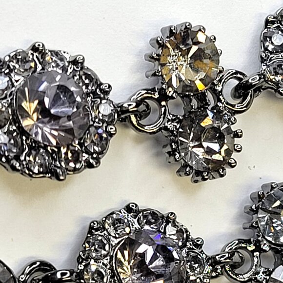 Rhinestone Chandelier Statement Earrings Smoky Grey or Light Black Long Earrings - Picture 4 of 11